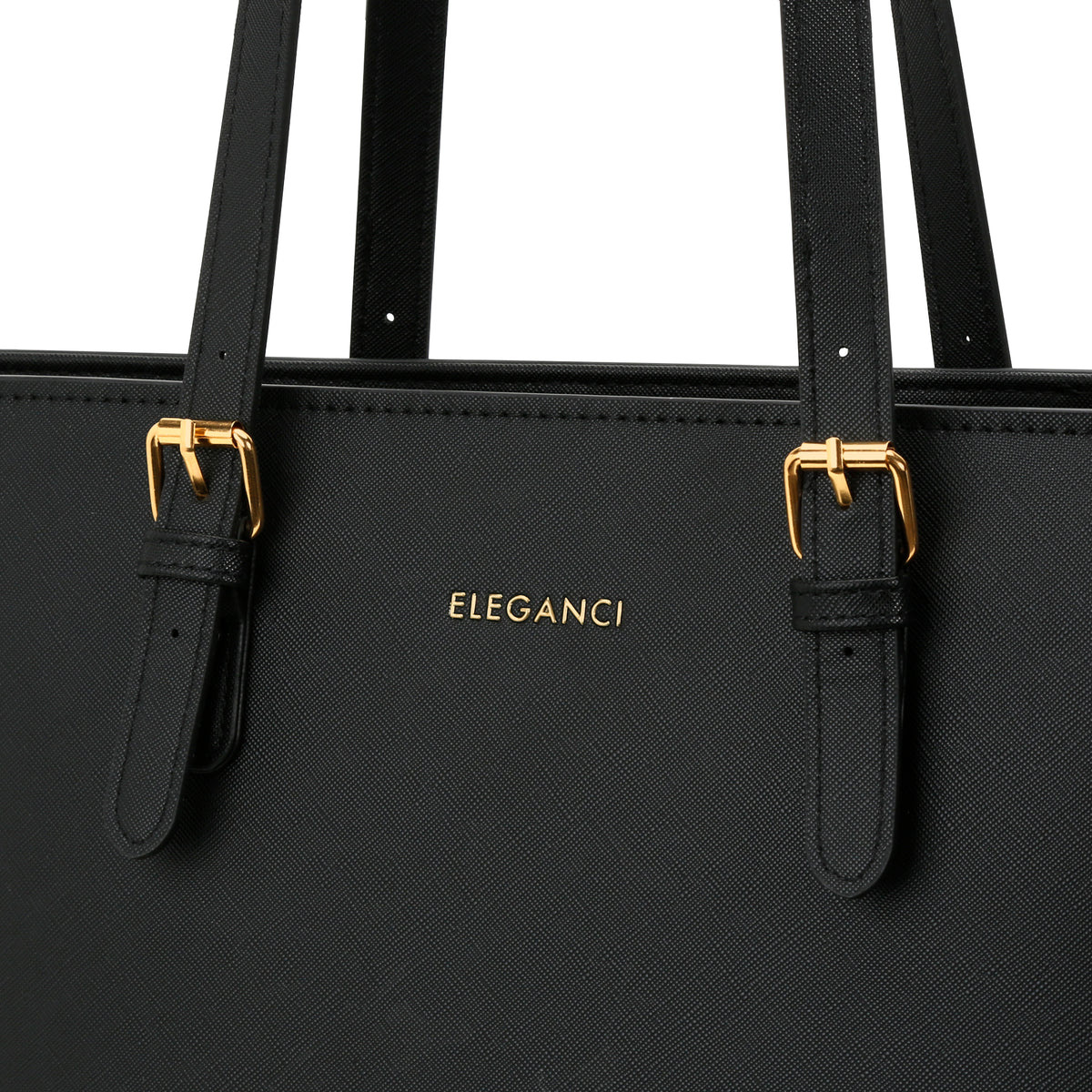 Eleganci Emily EL-22 Black/Gold – Detail van gouden gespen en logo