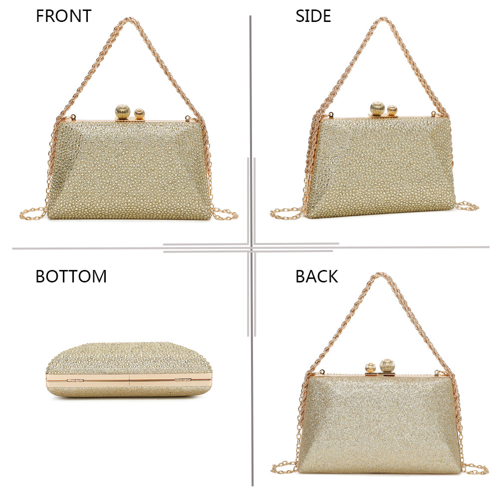 Gallantry Lieve – Rhinestone frame bag in Gold