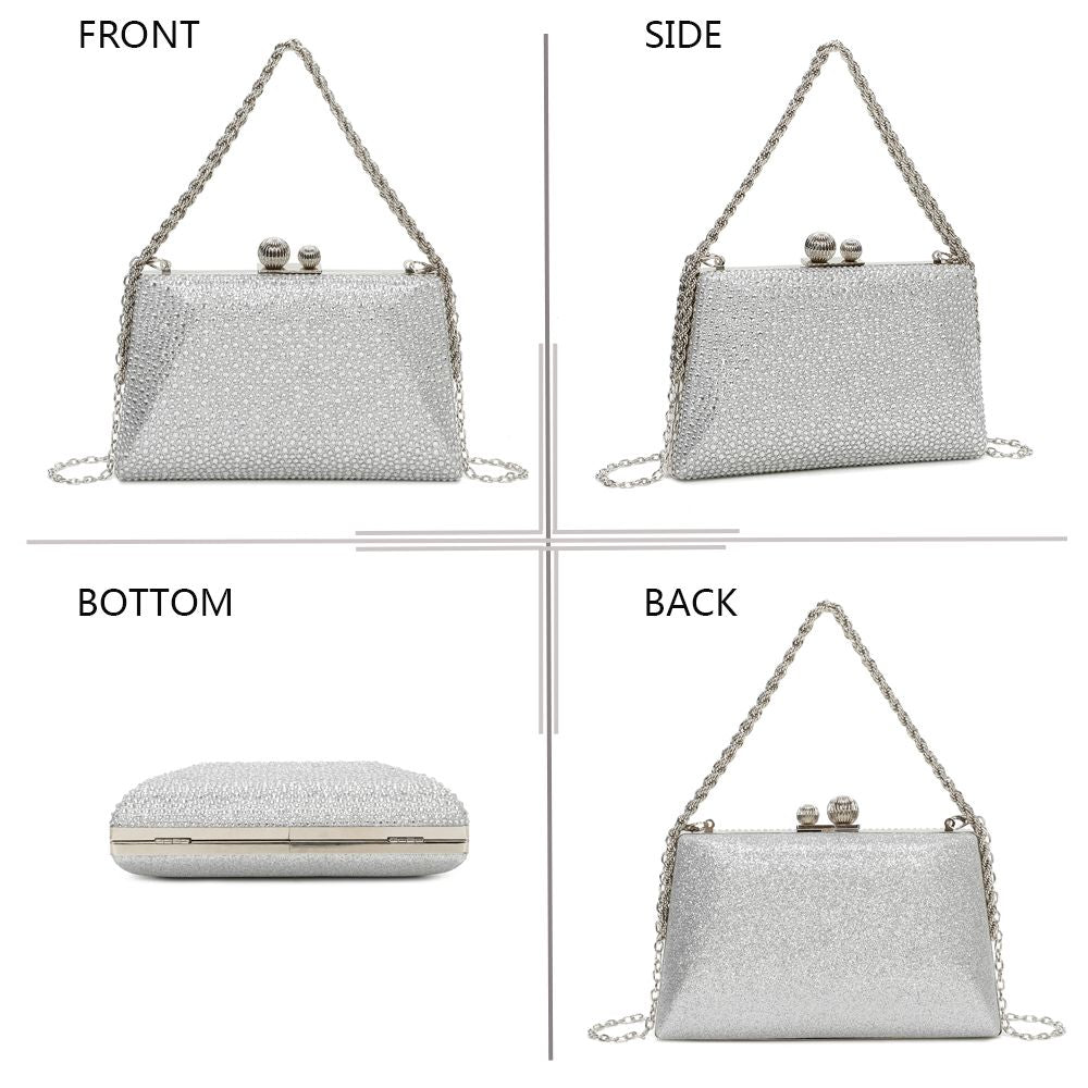 Gallantry Lieve – Rhinestone frame bag in Silver