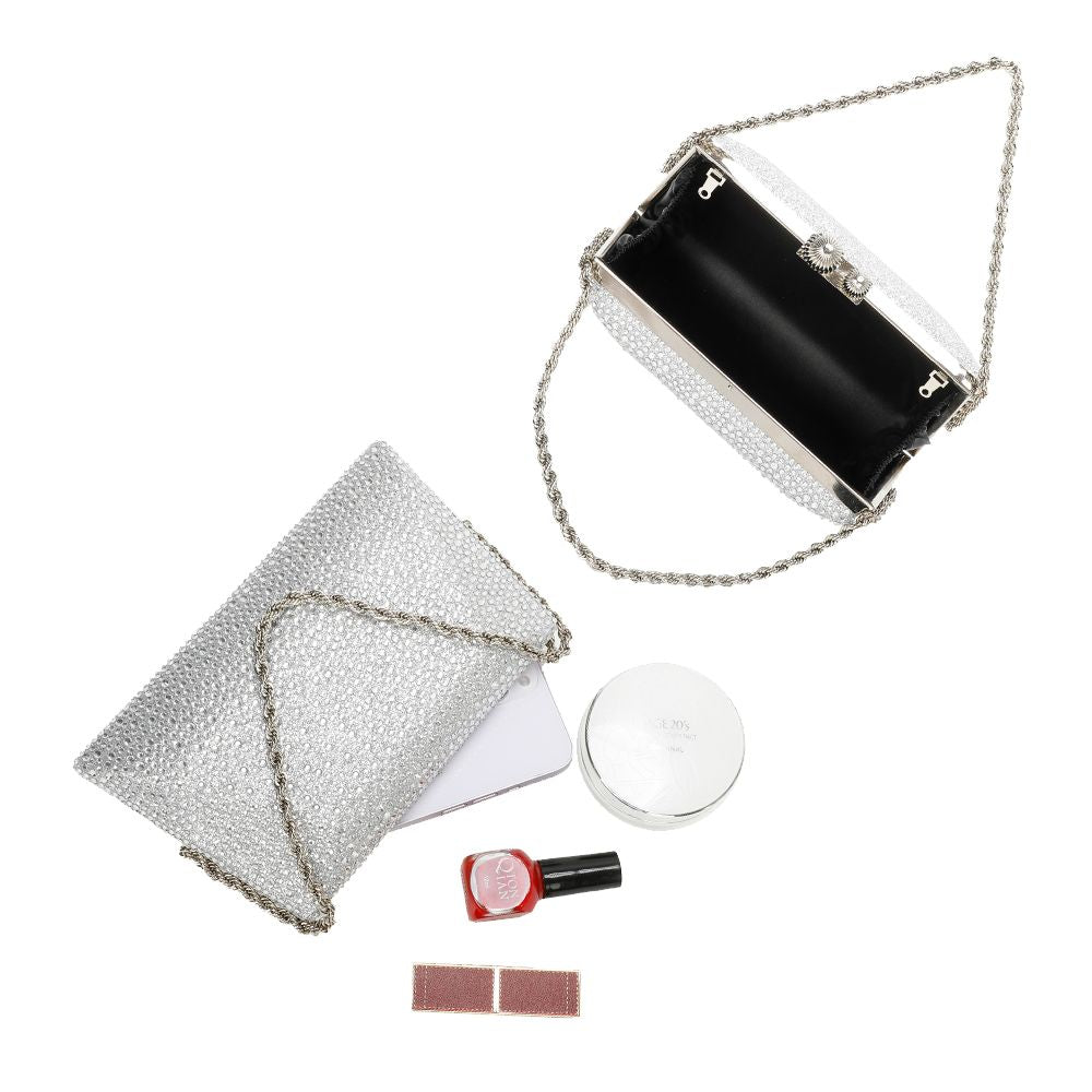 Gallantry Lieve – Rhinestone frame bag in Silver