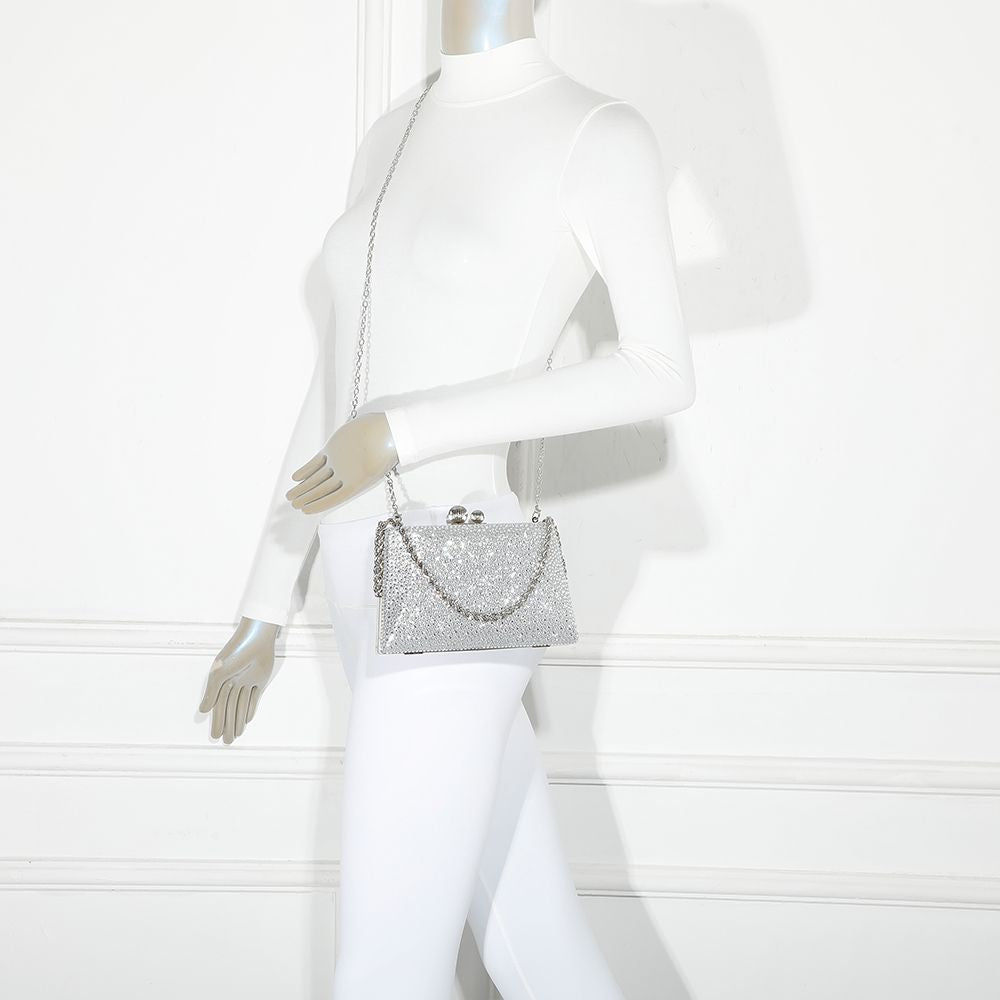 Gallantry Lieve – Rhinestone frame bag in Silver